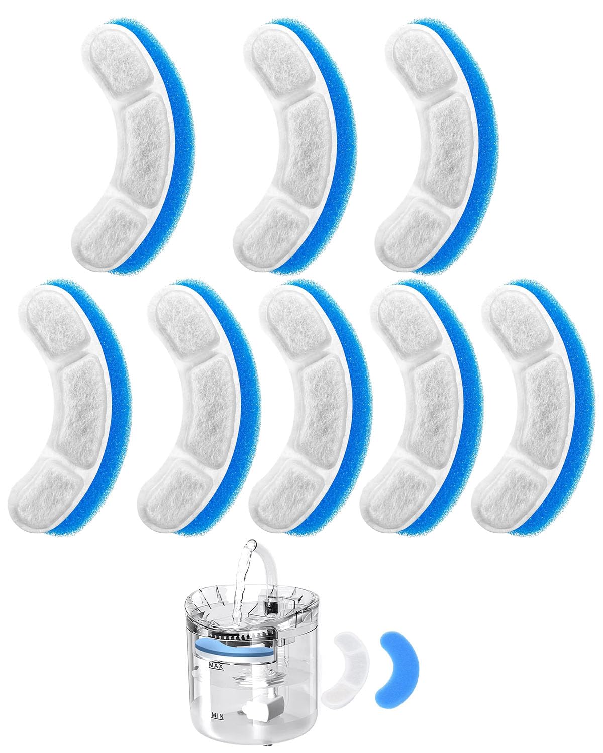 8PCS Cat Water Fountain Filter, Freestanding, Tabletop, Wall-Mounted, Arc-Shaped NonWoven Cat Water Dispenser Filter Element with Triple Filtration System-image-49