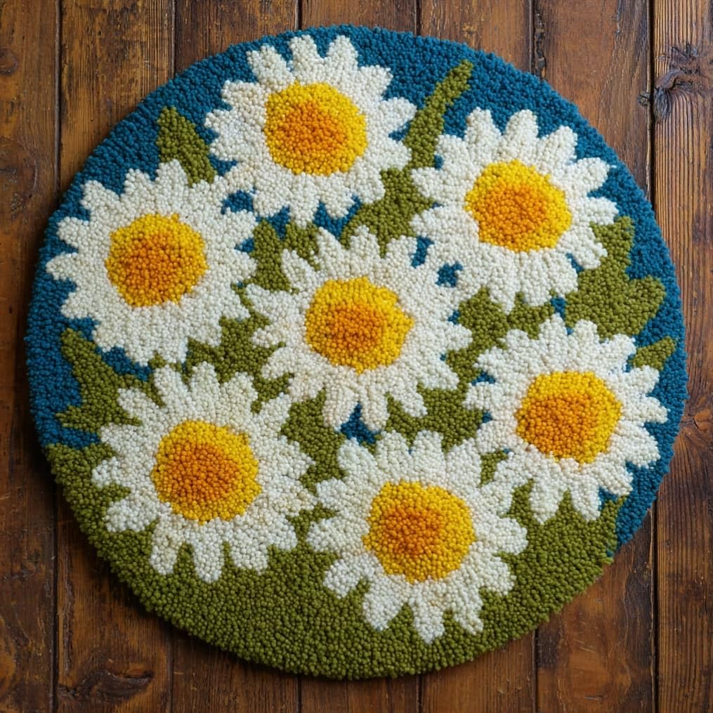 Kitquiver Latch Hook Rug Making Kit Daisy Flower 50X50Cm