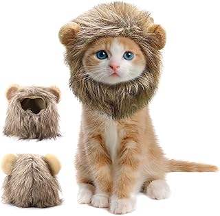VANVENE Cute Lion Mane Wig Costume for Cat-Pet Adjustable Fancy Lion Hair Cats Outfit for Halloween Christmas Easter Birthday Party Supplies