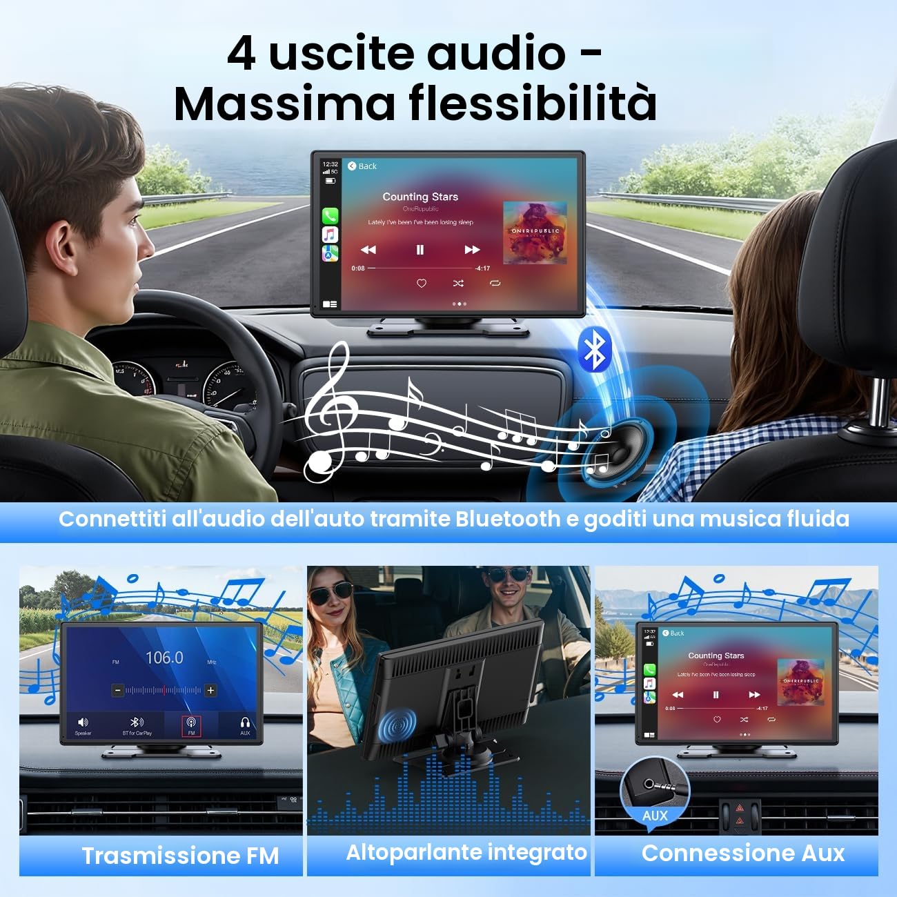 LAMTTO Carplay Wireless Schermo per Auto Portatile CarPlay e Android Auto, 9 Pollici Autoradio Senza Fili Stereo Car Play con Bluetooth/Navigazione/Assistente Vocale/Mirror Link/FM/AUX