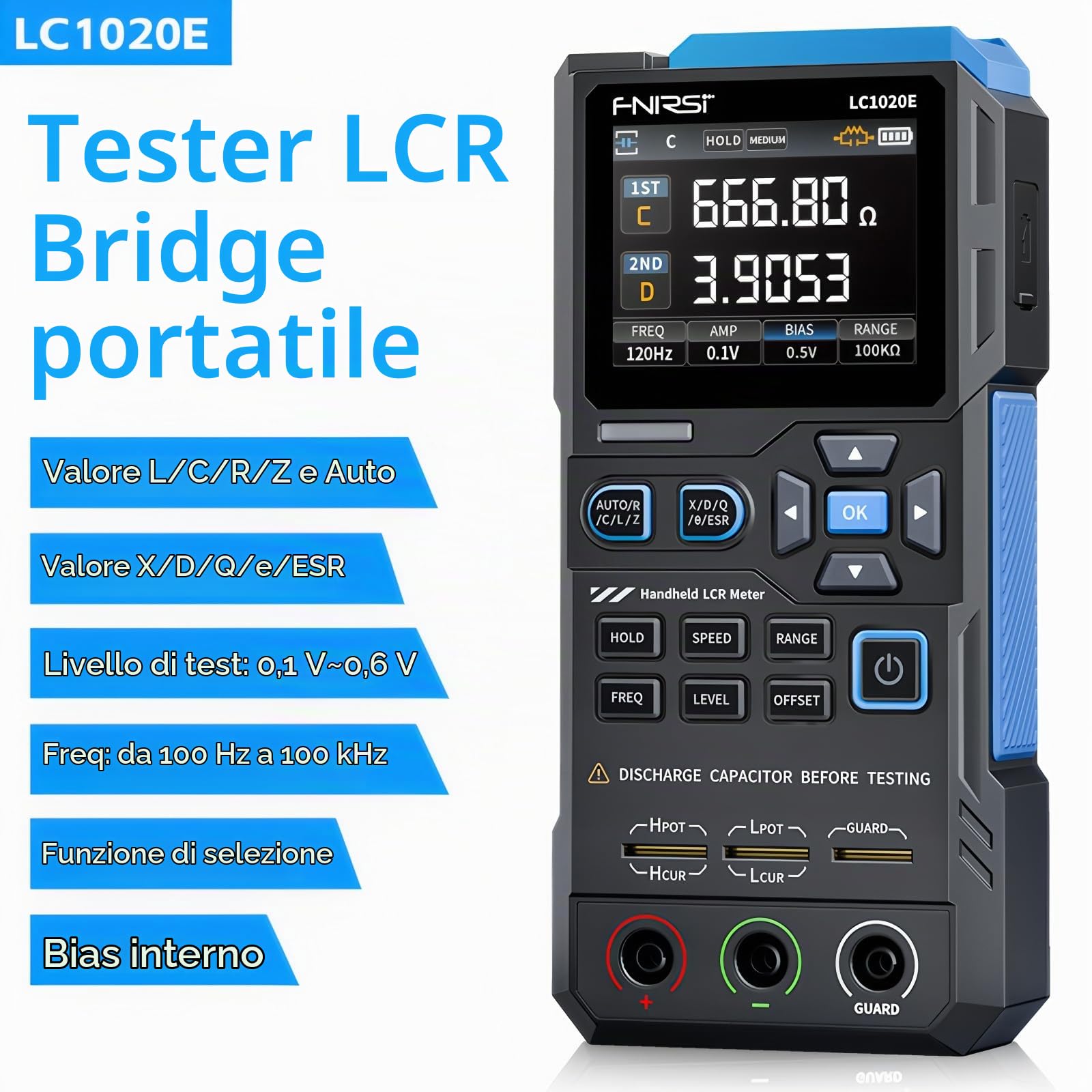 FNIRSI LC1020E Ponte Digitale ad Alta Precisione LCR ESR Tester Resistenza Capacità Induttanza Misurazione Componente Elettronica