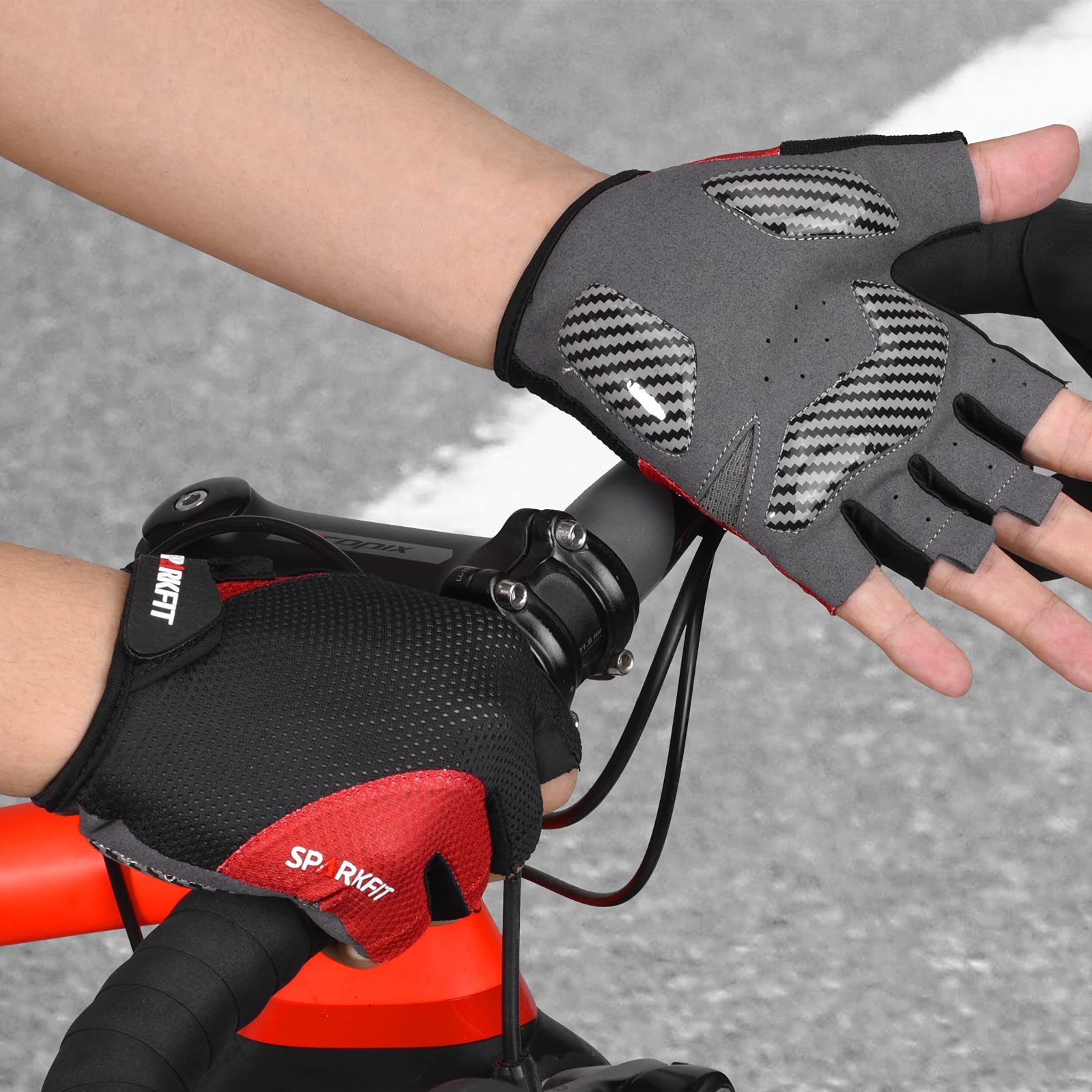 SPARKFIT Fahrrad-Handschuhe Herren, Fingerlose MTB-Handschuhe mit Handgelenkschutz zum Mountainbiken und Rennrad-Fahren, Fitnesshandschuhe für Kraft-Training, Workout und Radsport, Rot S Fashion