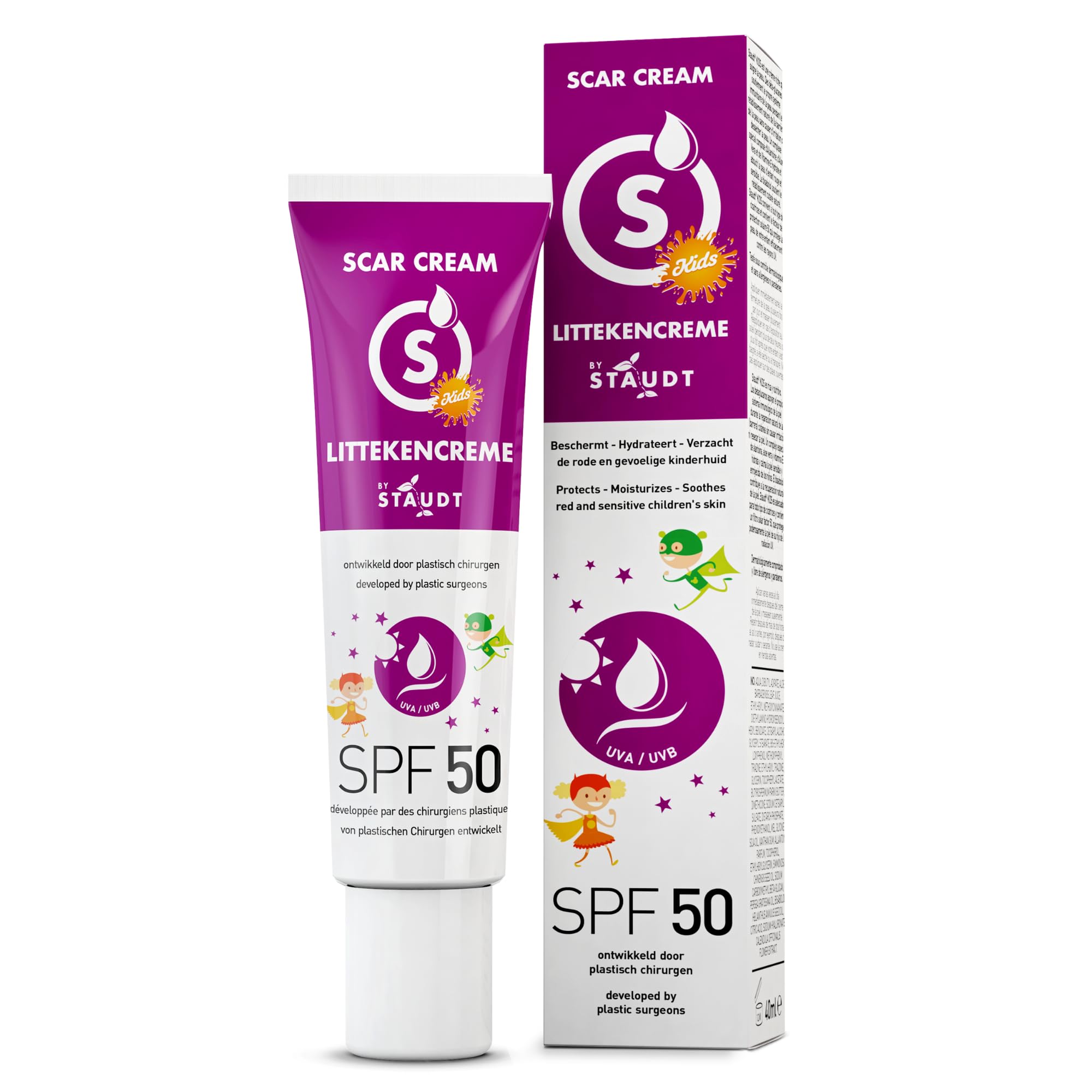 Crema Cicatrices Staudt Premium para Niños con Protección SPF50 - Gel de Silicona Pediátrico para Piel Sensible - Fórmula Hidratante con Alantoína y Aloe - Protección UV Confiable - 40ml