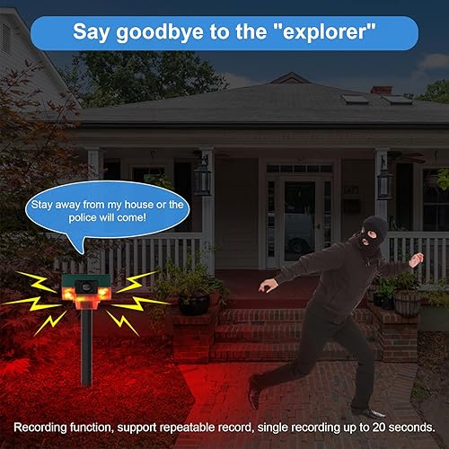 Miniatura 8 de ChunHee Alarma solar con sensor de movimiento para exteriores, ladridos de perros y sonidos de disparos y grabación, alarma detector de movimiento