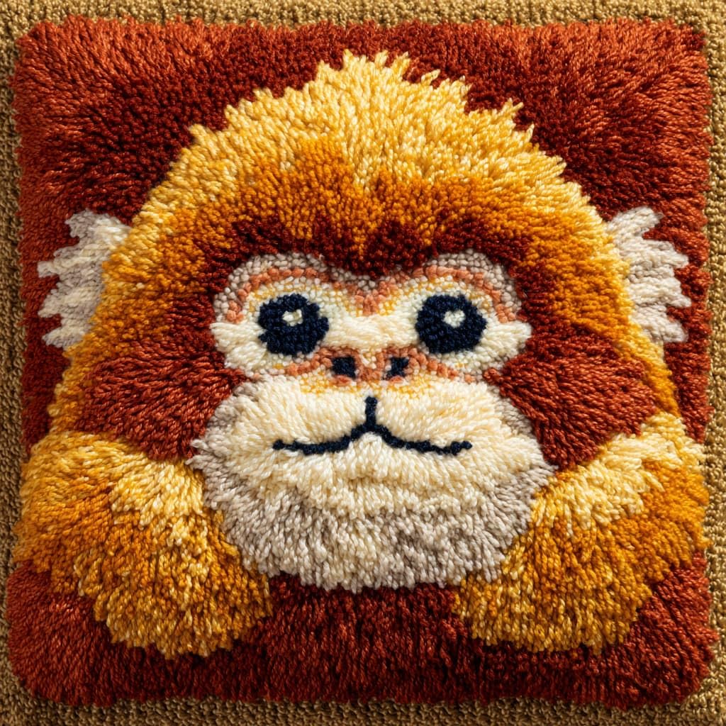 Taxpy DIY Latch Hook Rug Kits, Animals Monkey Latch Hook Cushion Kits Pillowcase Rug Pattern Arts and Crafts Crochet Needlework 43x43cm