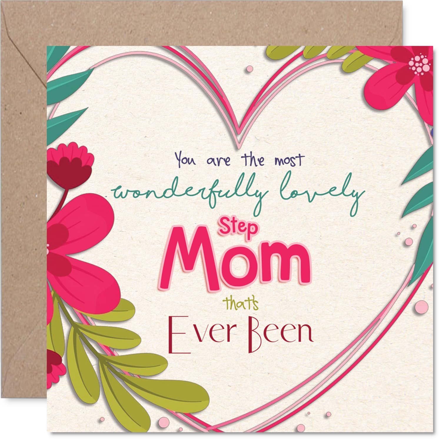 Step Mom Birthday Card - The Most Wonderfully Lovely - Happy Birthday Card for Step Mom from Son Daughter, 145mm Colourful Floral Design Mother's Day Greeting Cards