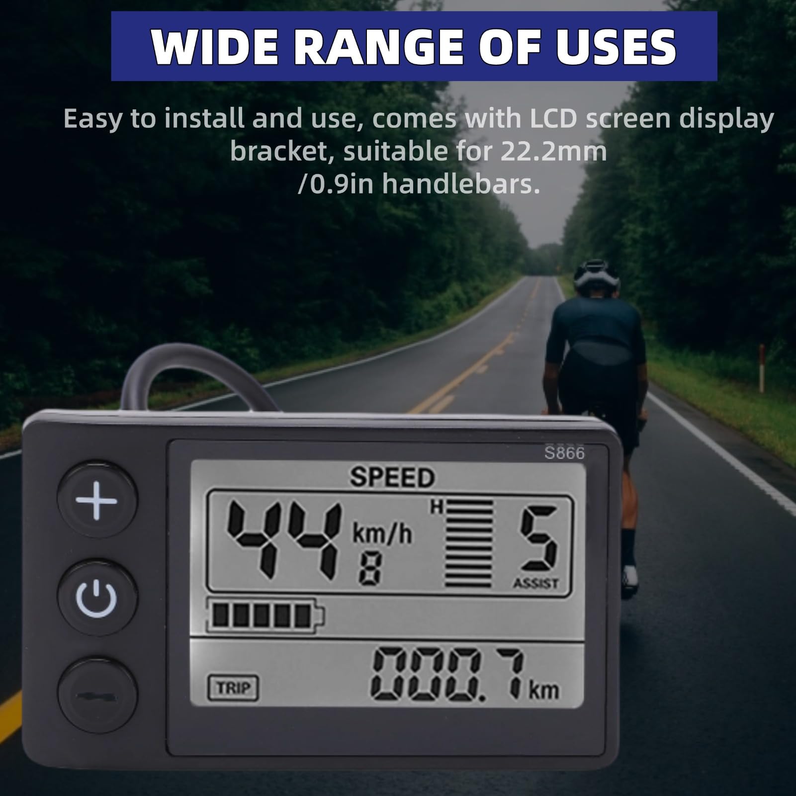 Cuifati S866 Elektryczny Miernik Wyświetlacza LCD, 24 V 36V 48V E Bike LCD Panelu Sterowania z wtyczką wodną, Prędkościomierz Rowerowy Rowometr Elektryczny Rower Elektryczny