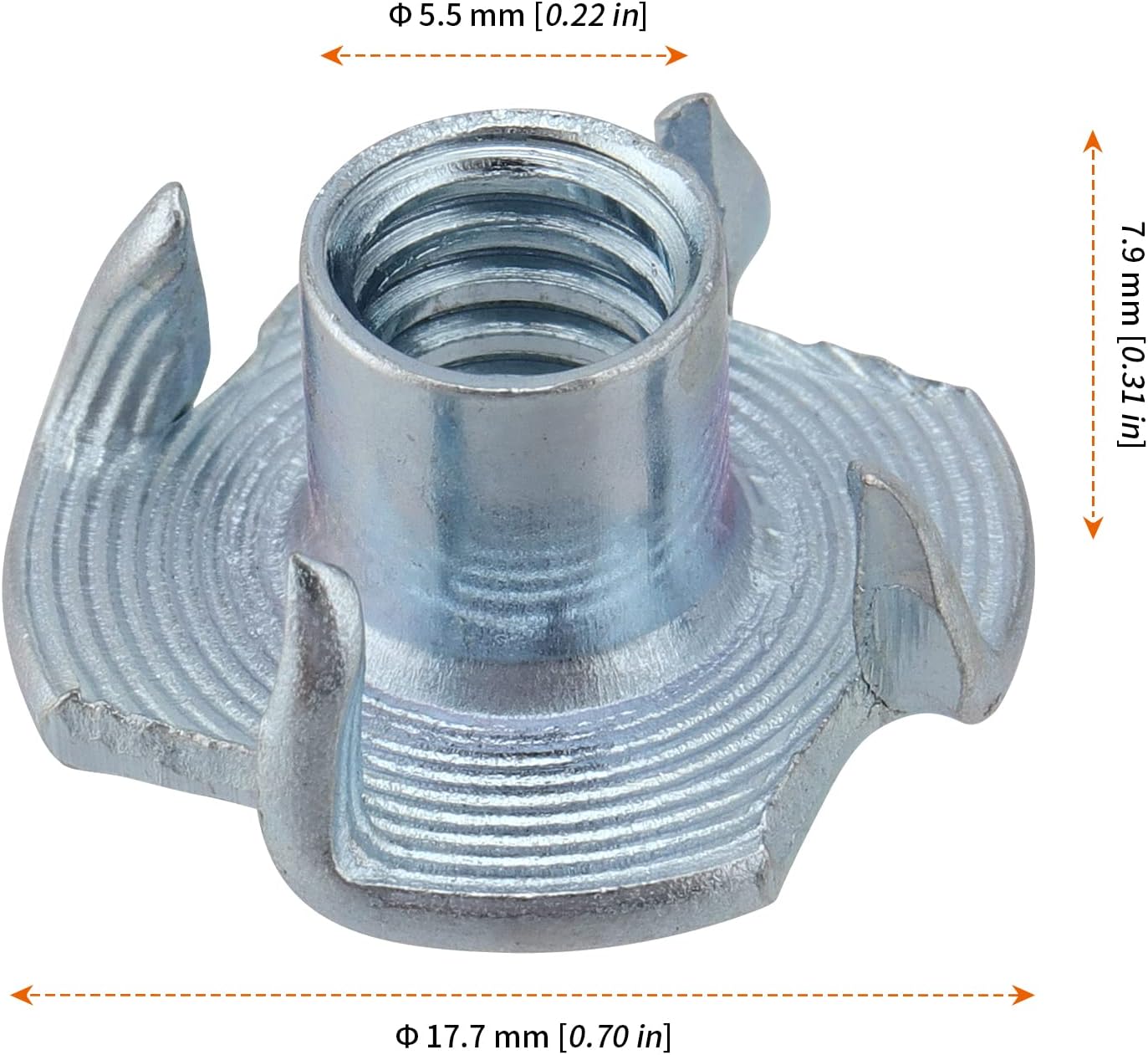 HOZEON 300 PCS 1/4 Inch -20 T-Nuts, 4-Pronged Tee Nut, Zinc-Plated Steel T Blind Nuts for Rock Climbing Holds、 Wood Working