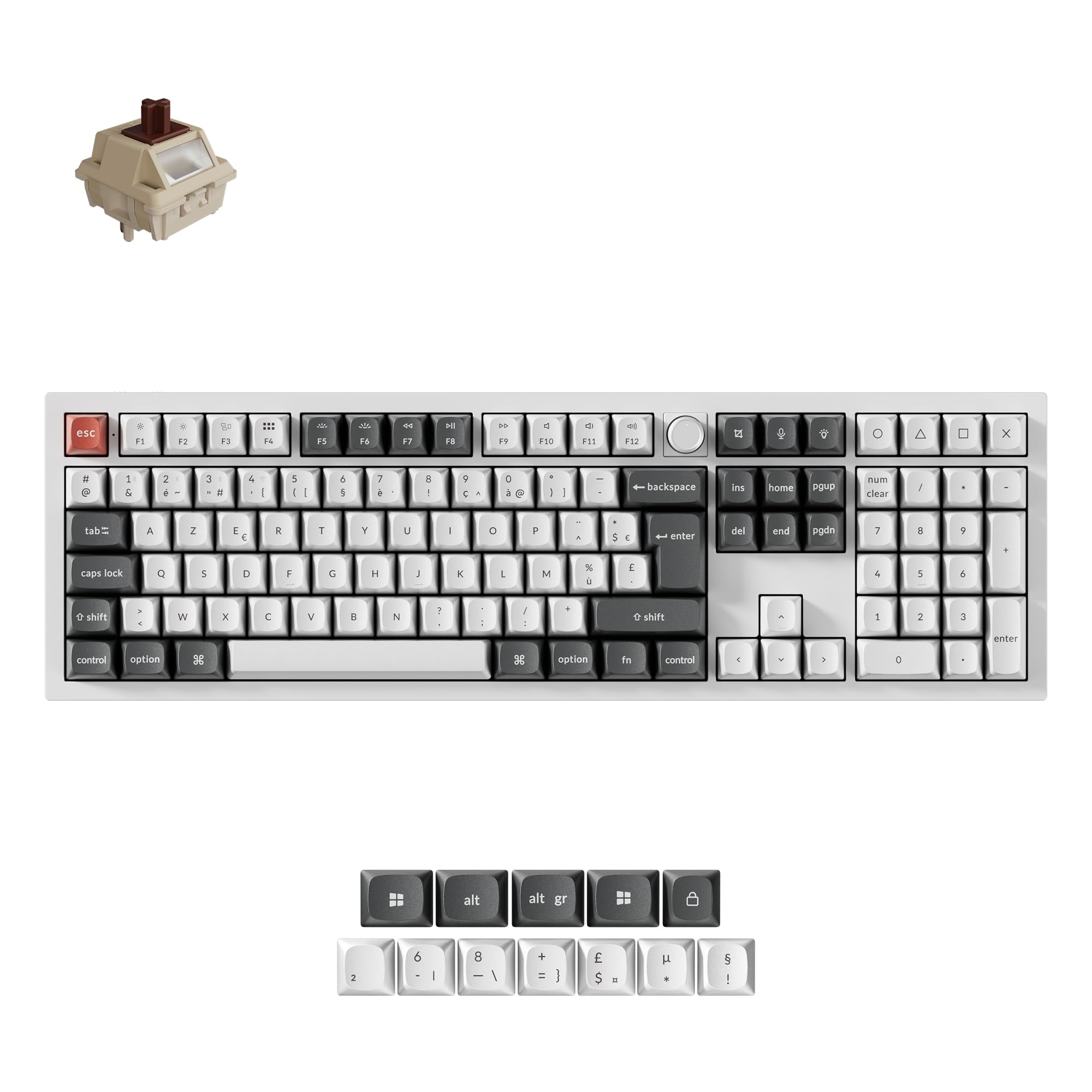 Keychron Q6 Ultra 8K Clavier Mécanique sans Fil, ISO-FR Layout, en CNC Aluminium, 2,4 GHz/Bluetooth 5.3/Filaire, 8000 Hz, RGB, pour Mac, Windows et Linux, Interrupteurs Marron, Blanc