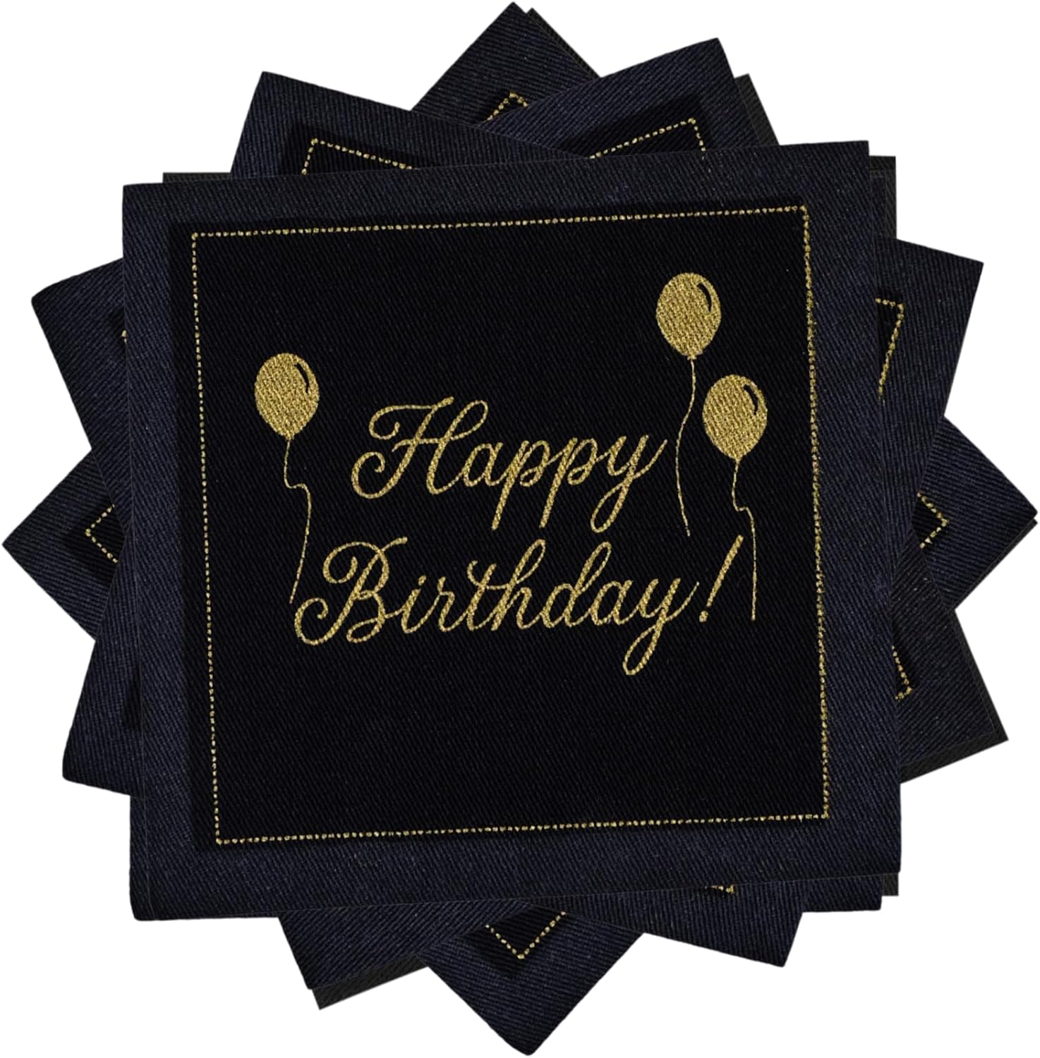 Five Star Napkins Cotton Black and Gold Happy Birthday Napkins, Birthday Cocktail Napkins 4.5” x 4.5” (50 Pack)