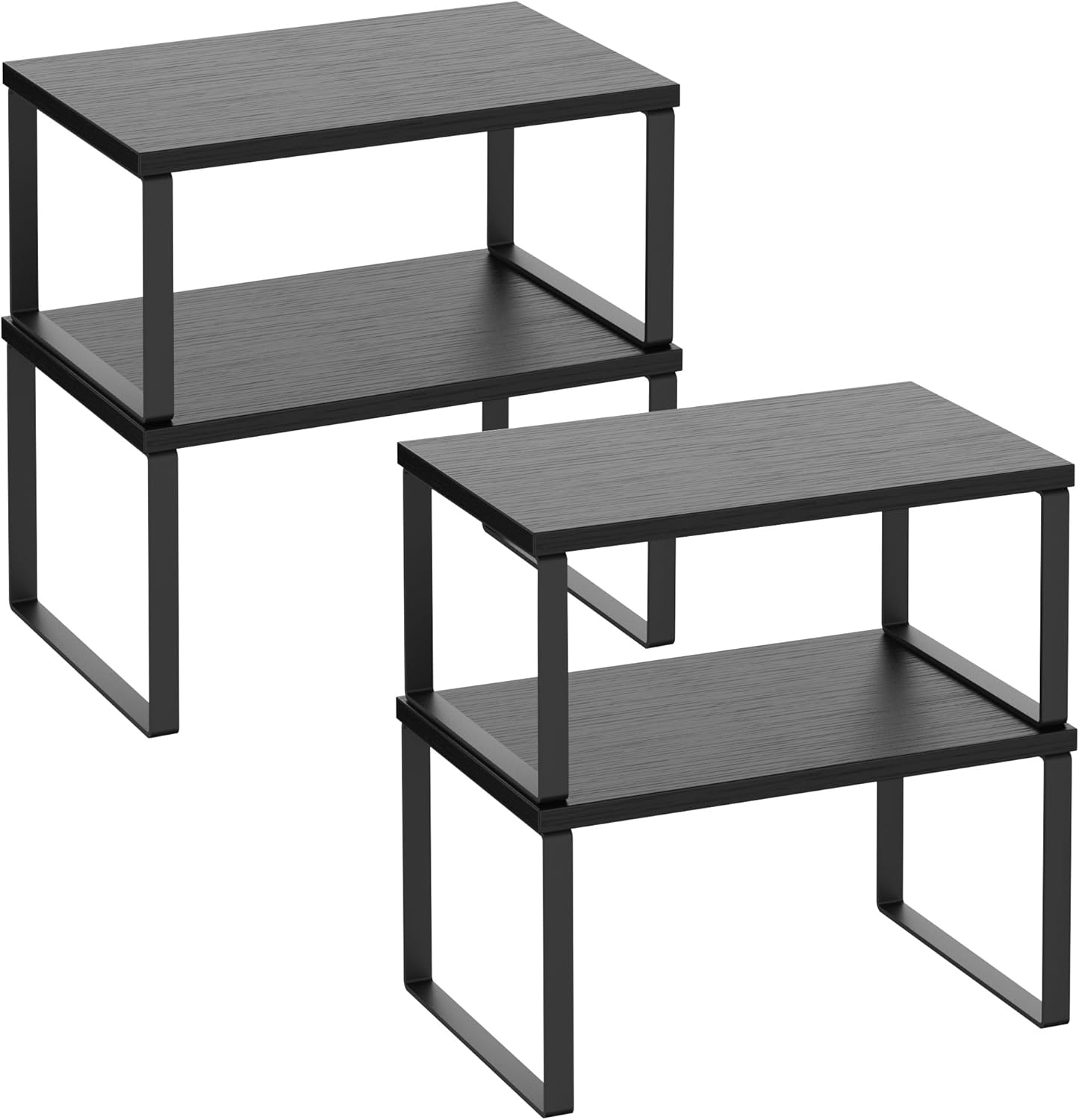 Lot De 4 Étagères Empilables Pour Cuisine - Rangement Comptoir Ou Placard - Marron Et Noir