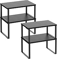 Vista 8 de Juego de 4 estantes organizadores de armario de cocina, estantes resistentes para encimera de cocina con patas de metal, estante apilable de madera