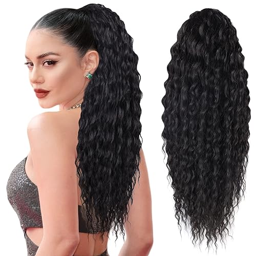 Extensión de cola de caballo rizada y ondulada  para mujeres negras, cola de caballo con cordón, extensiones de cabello humano de alimentación de