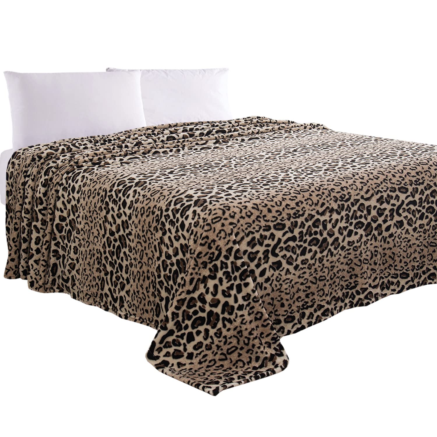 Elegant Comfort Luxury Velvety Feel Blanket, All-Season Lightweight Blanket, Ultra Plush, Soft, Cozy-Fuzzy Flannel Fleece for Couch, Sofa, Bed, Travel, Animal Print Design, Twin/Twin XL, Leopard