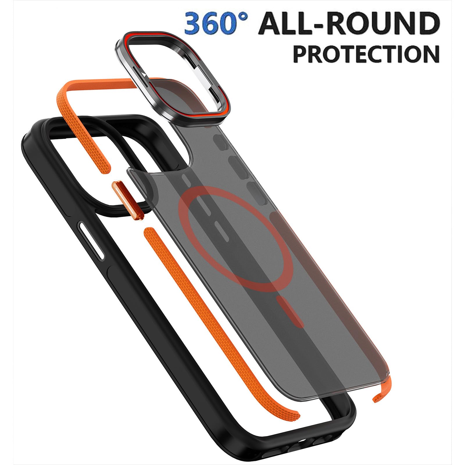 Magnetische Hülle für iPhone 16 Pro Max/16 Pro/16 Plus/16, TPU rutschfest Schutzhülle mit KameraSchutz Ständer Kabelloses Laden Hülle,Schwarz,16