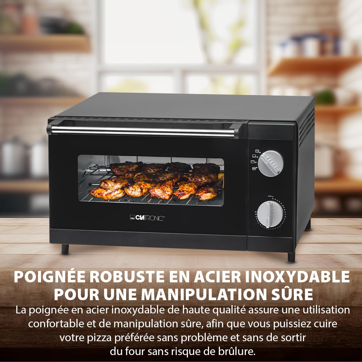 Clatronic Four à pizza avec espace de cuisson de 12 litres | idéal pour griller et réchauffer | Four avec chaleur supérieure et inférieure | Mini-four avec minuterie de 60 minutes | MPO 3520