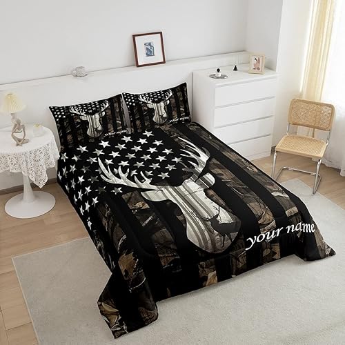 Miniatura 4 de Juego de edredón personalizado con diseño de bandera estadounidense de camuflaje para niños, tamaño Queen, decoración de dormitorio de niñas y