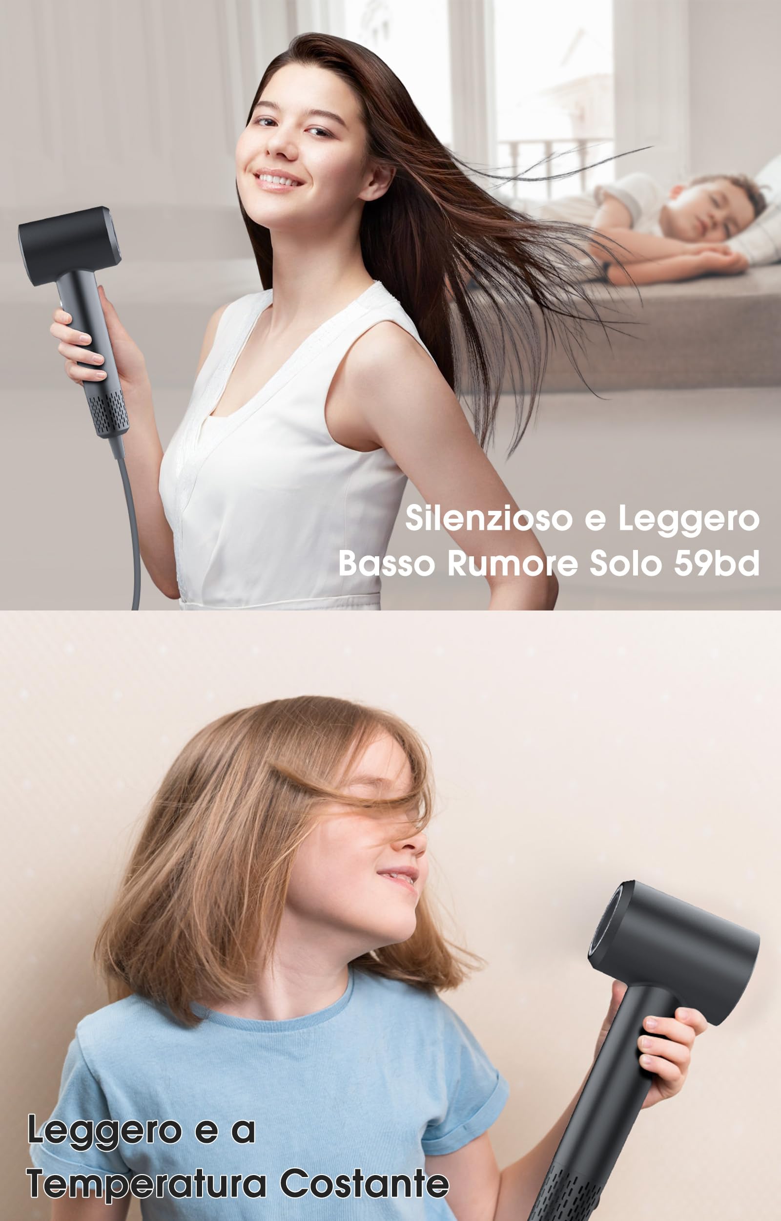 LKV Asciugacapelli Ionico Phone per Capelli Professionale ioni 1500W AC motore professionale,Leggero e Potente,3 livelli di riscaldamento e 2 di ventola, Fono Capelli Ionico portatile