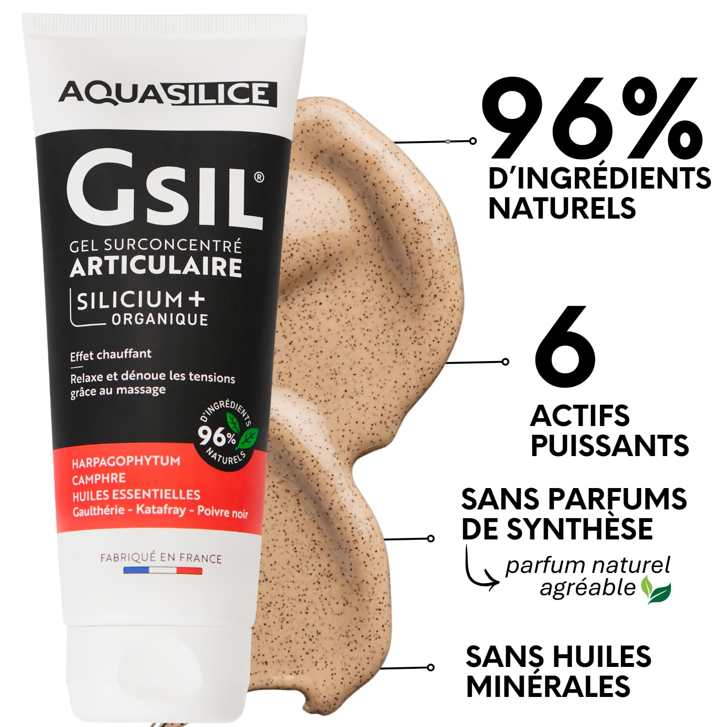 GSIL - Gel Surconcentré Articulaire - Gel de Massage à Action Chauffante - Relaxe et Dénoue les Tensions - Silicium Organique, Harpagophytum & Huiles Essentielles - 200 ml - Fabriqué en France