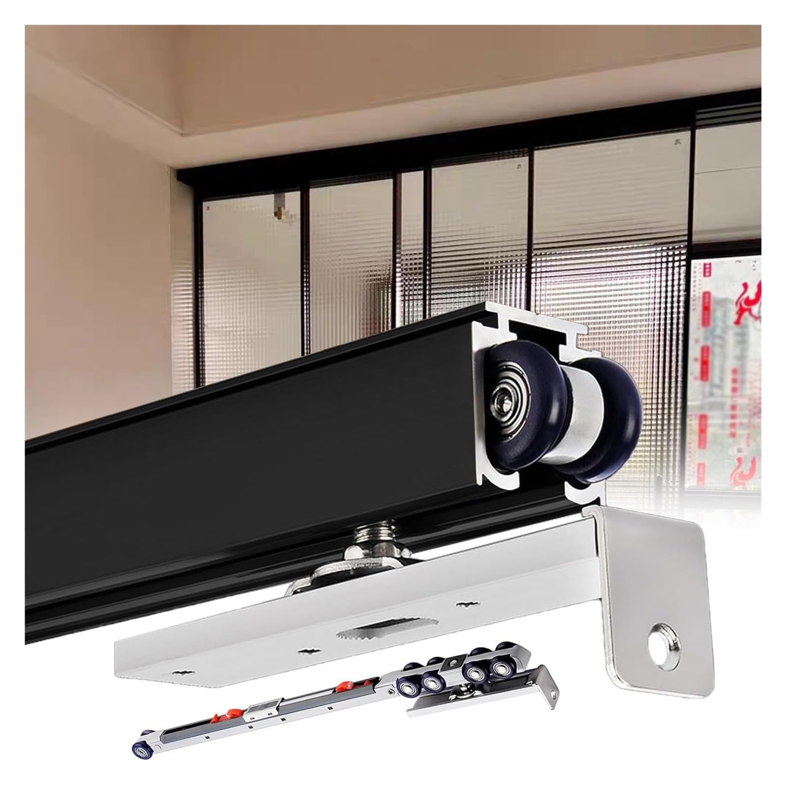 Sliding Door Track, Sliding Door Track Kit, 8-Wheel Soft Close, 176 lbs, Alum Alloy(Black,2.8m/9.2ft)