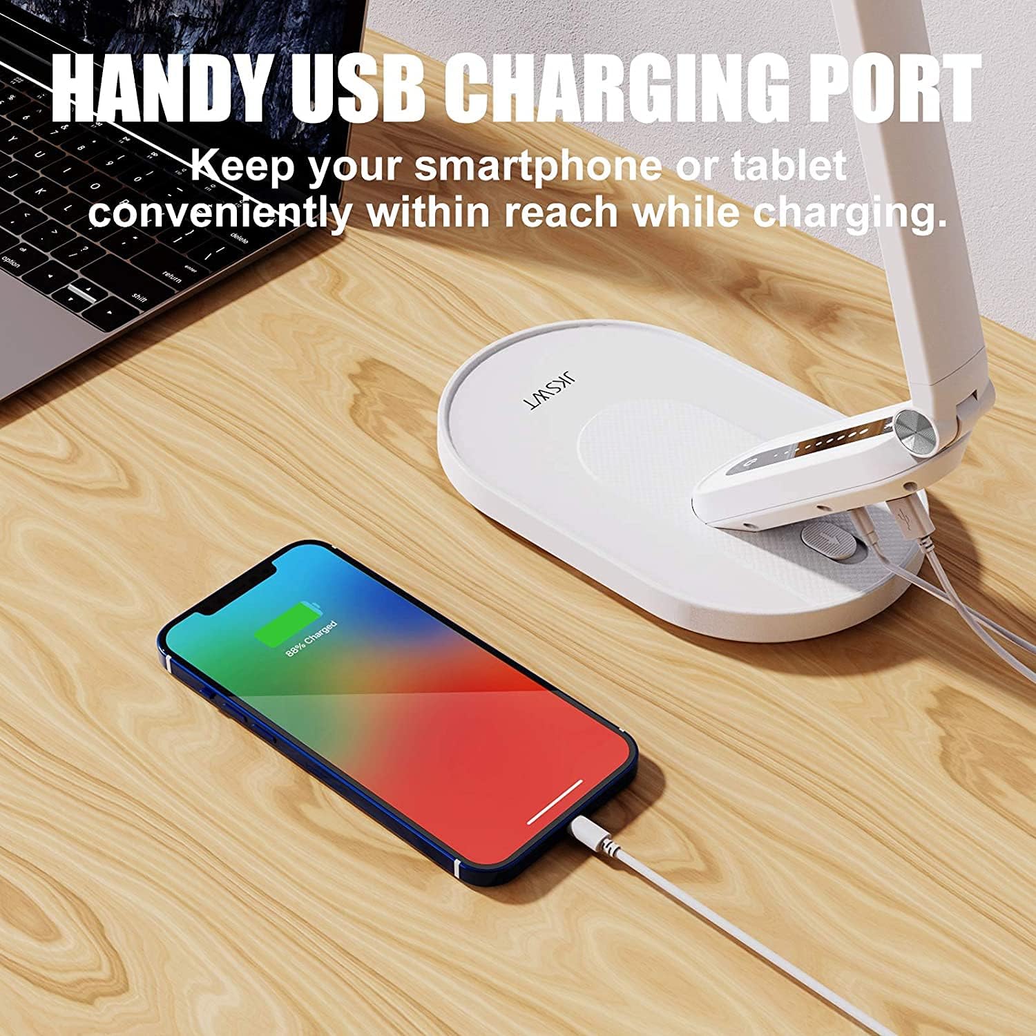 JKSWT Schreibtischlampe, für die Augenpflege Dimmbare Tischlampe mit 5 Farbmodi 72 LEDs mit USB-Ladeanschluss Touch-Steuerung und Memory-Funktion Bürolampe