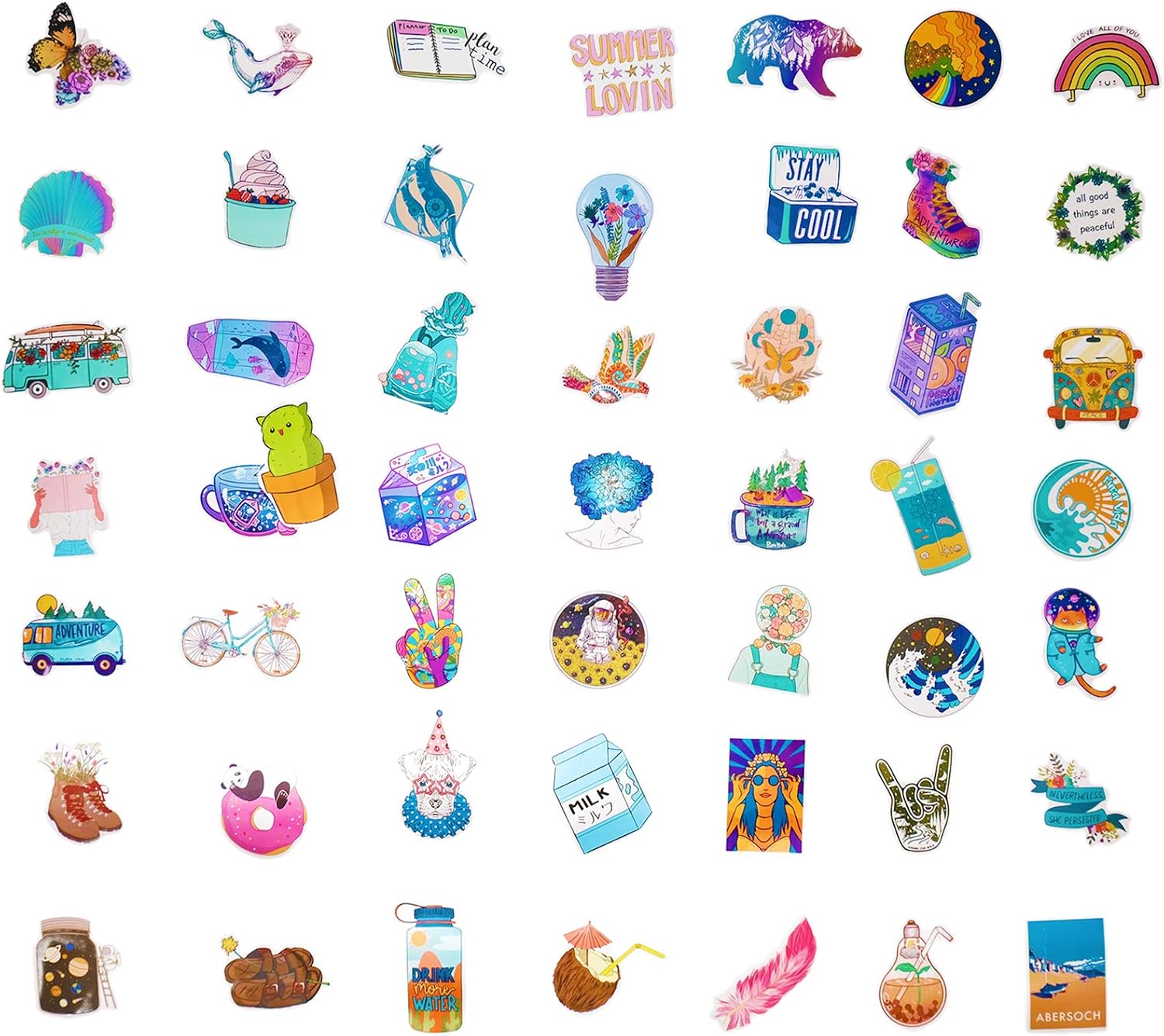 Waterproof Cute Stickers for Water Bottle ,100 Pcs Vinyl Vsco Aesthetic Sticker for Kids Girls,Teens and Adults,Decal Decor for Laptop,Skateboard,Scrapbook,Hydroflask,Guitar