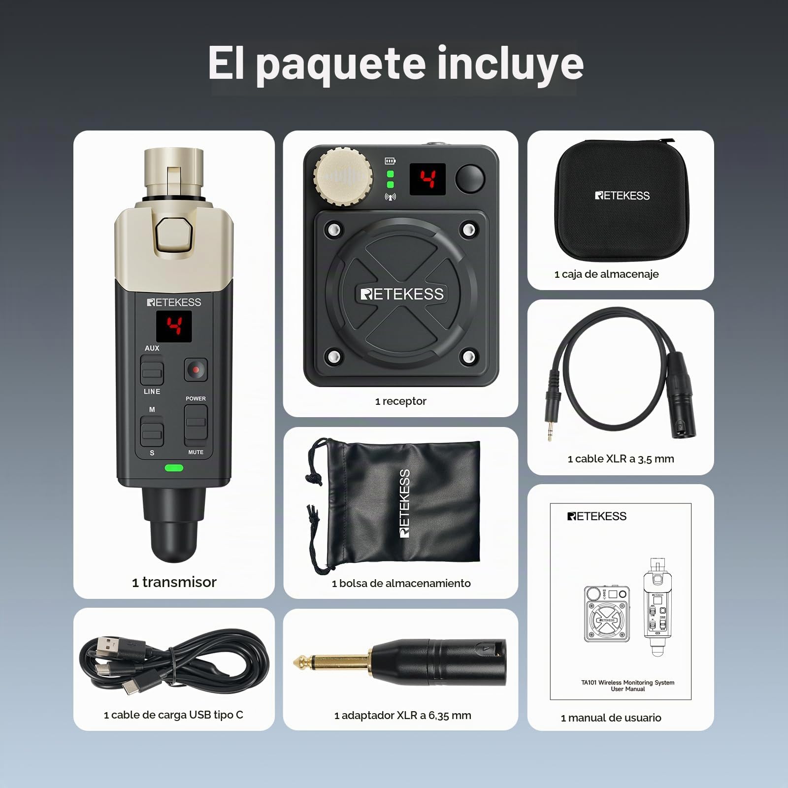 Sistema de Monitorización Inalámbrico, Wireless In Ear Monitor（1-1） | Estéreo/Mono, 30 Metros, 2.4G con 8 Canales, Compacto y Portátil, Estudio y Presentaciones en Vivo