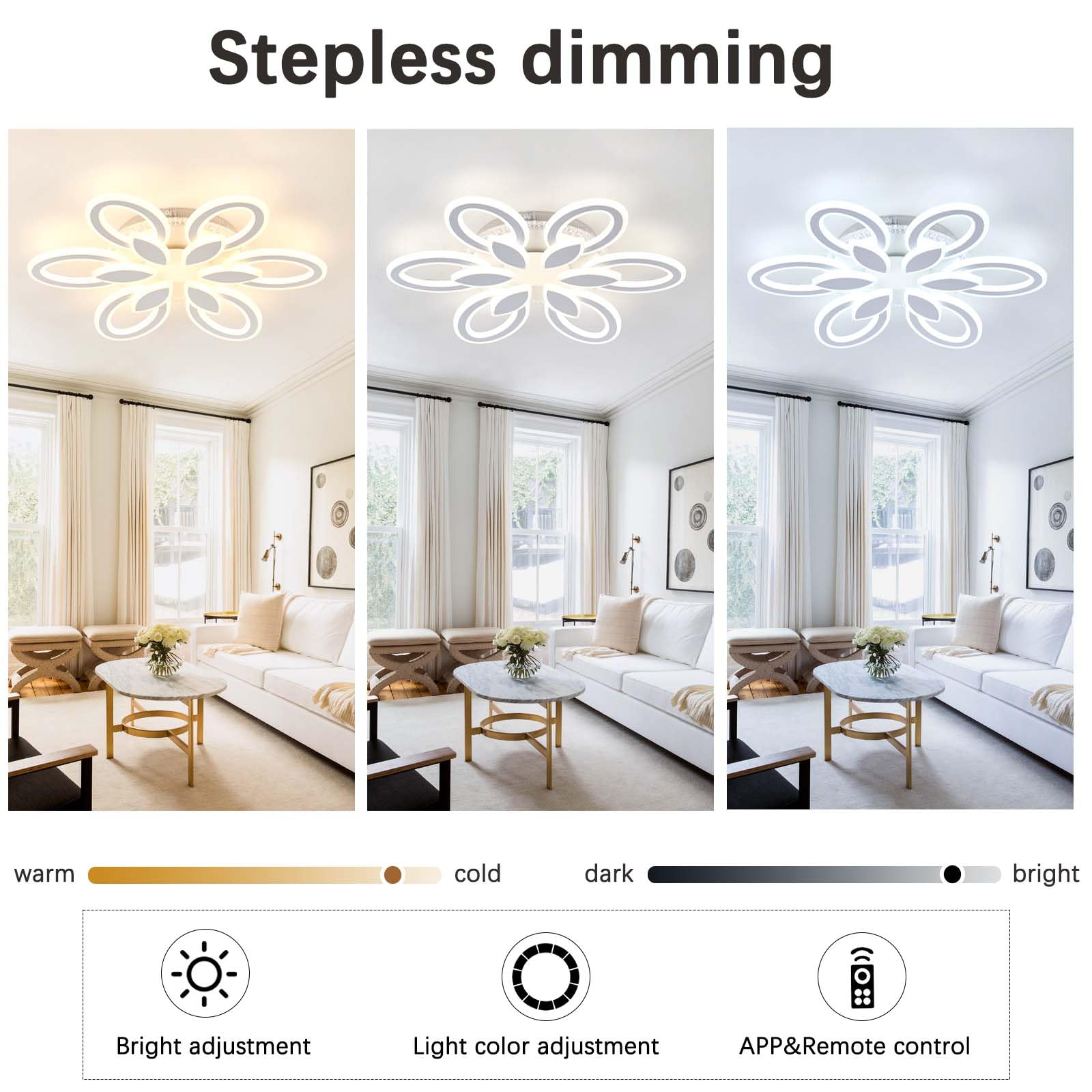 Dimmerabile per Lampadario Soggiorno con Telecomando APP, Plafoniera LED Soffitto RGB con Altoparlanti,Nuovo Modello Lampa ad Alto CRI con Memoria,per Camere da Letto e Studi-White||APP