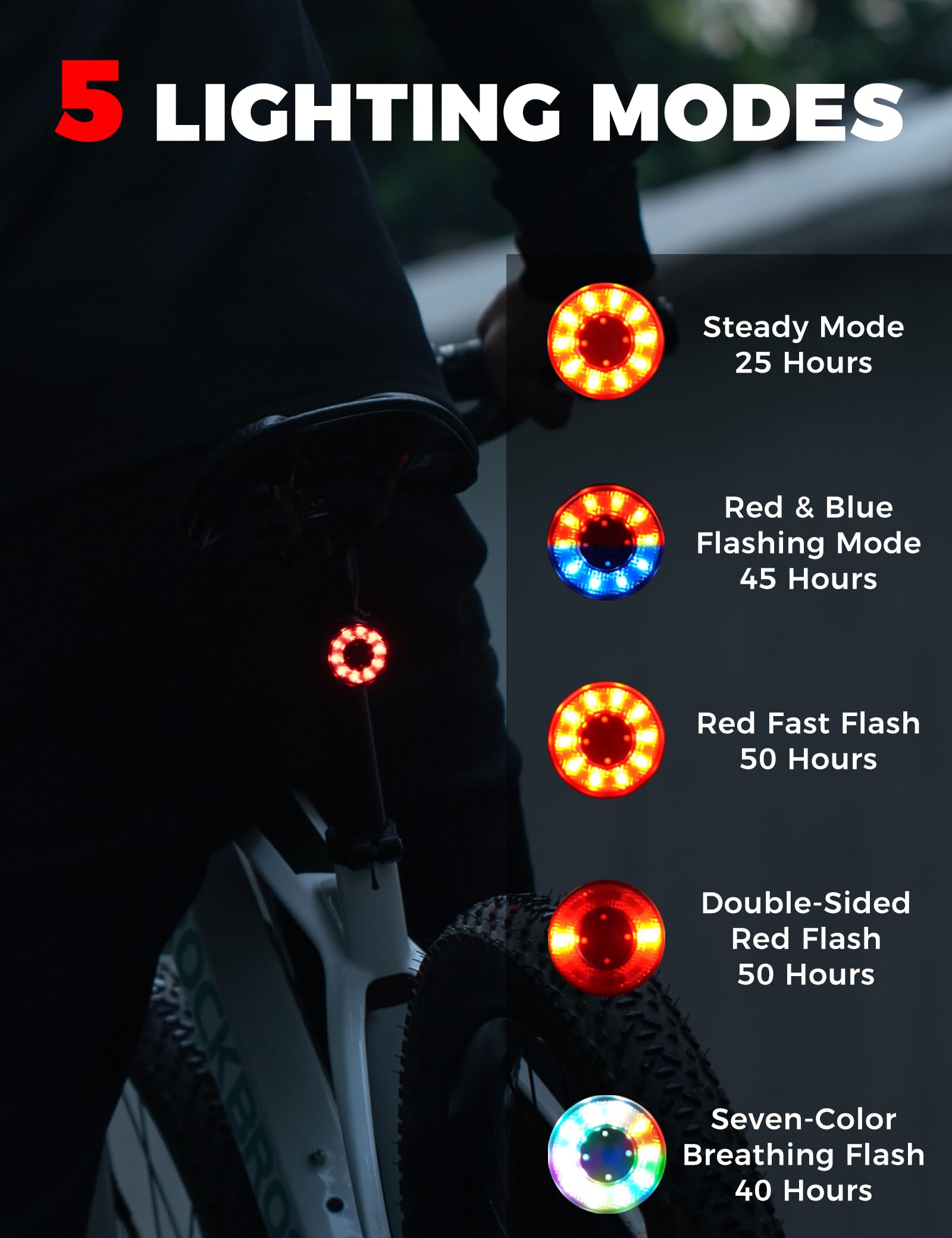 ROCKBROS Pack Éclairage Vélo Complet – Lampe Avant 1600 LM & Feu Arrière RGB 7 Couleurs, Autonomie Longue, Recharge USB-C, Étanche IPX5/IPX6, Fixation Rapide – Idéal pour VTT et Route