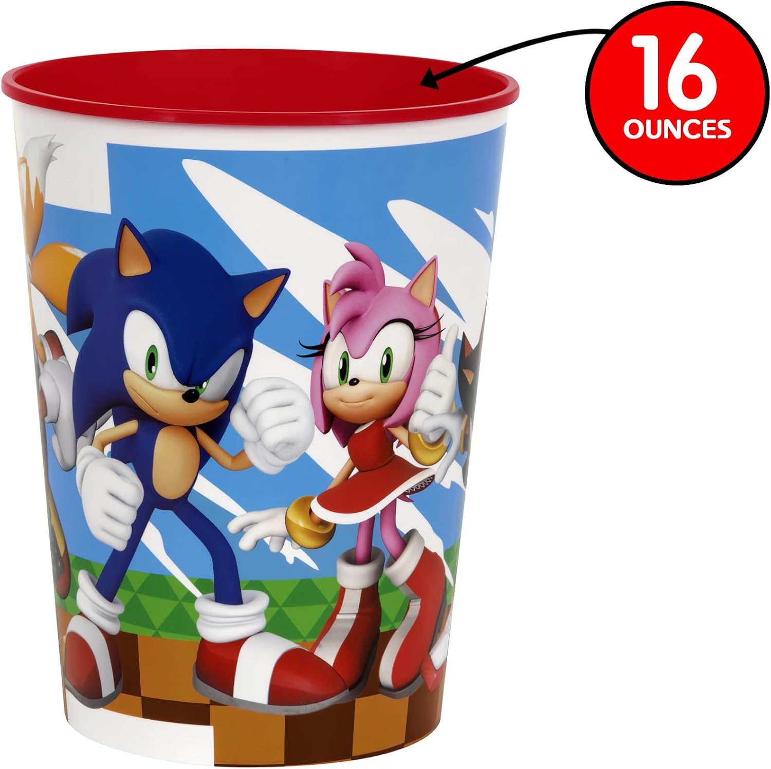 Multicolor Sonic the Hedgehog Design Plastic Stadium Cup, 16 oz (1 Count) - Durable Drinkware, Ideal for Kids Birthdays, Themed Events & Everyday Use