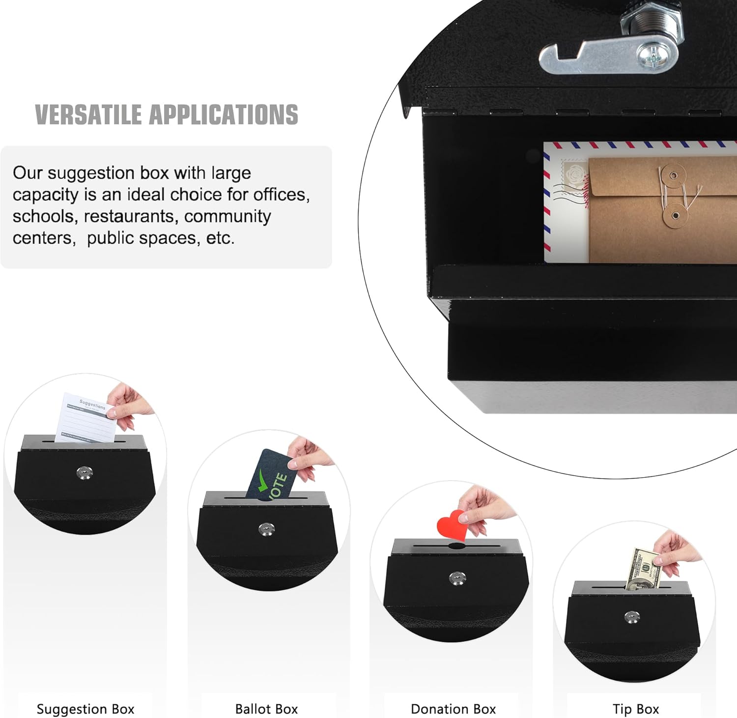 Suggestion Box with Lock and Slot 2 Pack Metal Wall Mounted Ballot Complaint and Donation Box with 4 Keys