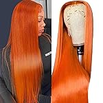 TTSMINS 28inch Ginger Wig Human Hair 13X4 180% Density Ginger Orange Lace Front Wigs Human Hair 350 Colored Straight HD Transparent Lace Frontal Wigs Human Hair Pre Plucked With Baby hair