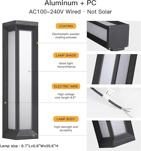 Miniatura 3 de Luces de pared para exteriores, aplique de pared grande de 26 pulgadas para casa, 3000 K LED para puerta delantera exterior, montaje en pared, luces