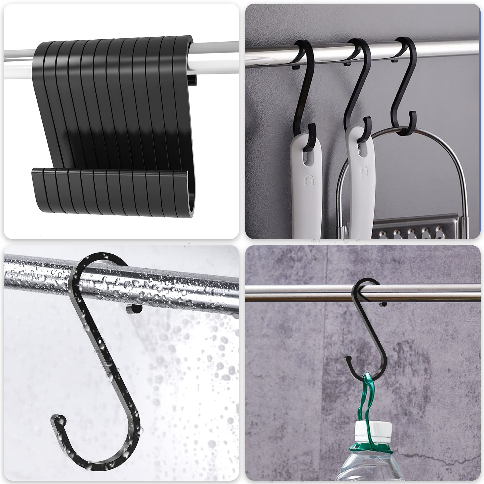 LISOPO Haczyki w kształcie litery S, 12 sztuk, czarne, S-hook do wiszących garnków i patelni, haki w kształcie litery S, aluminium, idealne do kuchni, szafy, garażu i ogrodu