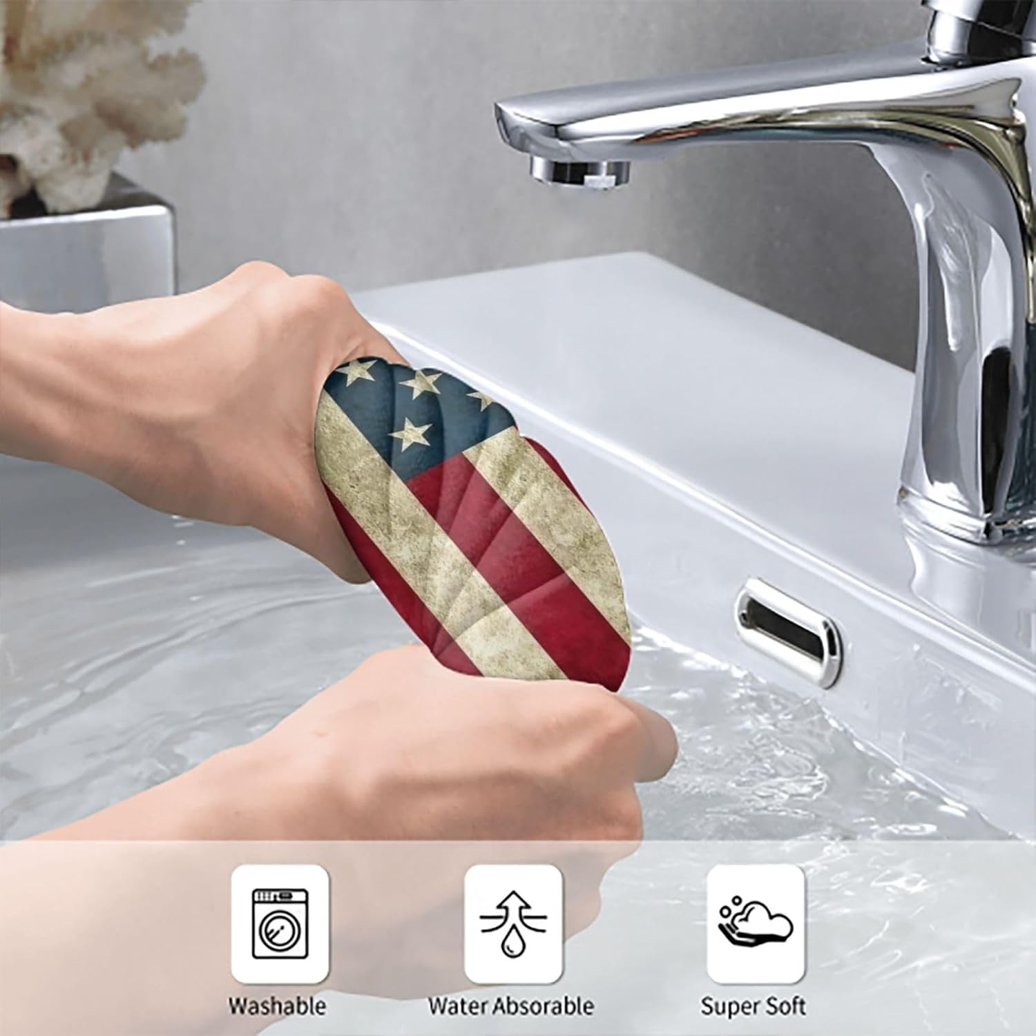 American Flag Print Hand Towels for Kitchen, Decorative Bathroom Towels Decor Farmhouse Cute for Men Women Gifts