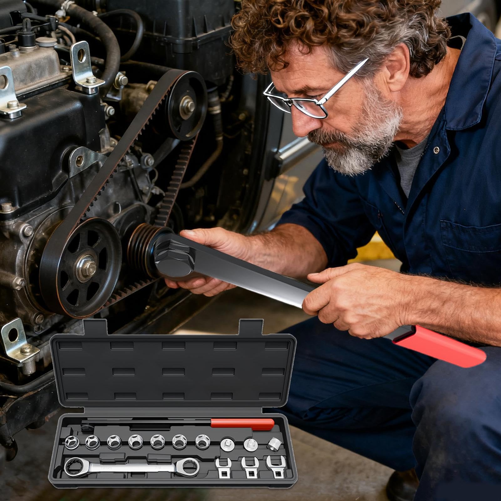 Serpentine Belt Tool - Outils d'entretien de voiture - 42 x 13,5 x 4,8 cm | Clé à disque de randonnée - Réparations automobiles pour mécaniciens professionnels, propriétaires de voitures, atelier de