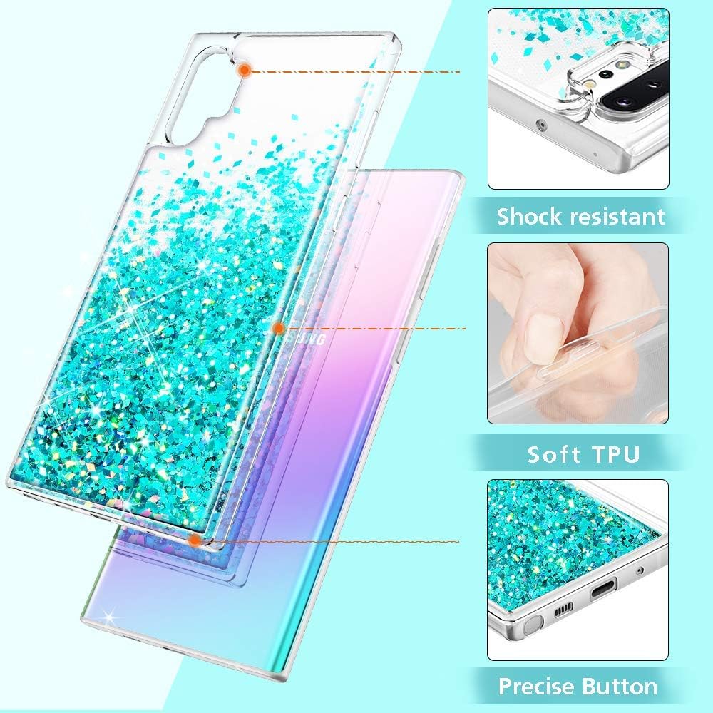 Maxdara Case for Galaxy Note 10 Plus Case Glitter for Girls Women Liquid Bling Shiny Sparkle Luxury Pretty Flowing Quicksand Soft TPU Case for Samsung Galaxy Note 10 + Plus 5G (Teal)