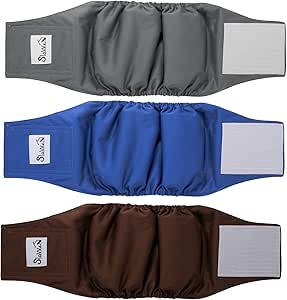 SlowTon Reusable Dog Nappies Male, 3 Pack Washable Diapers Belly Bands