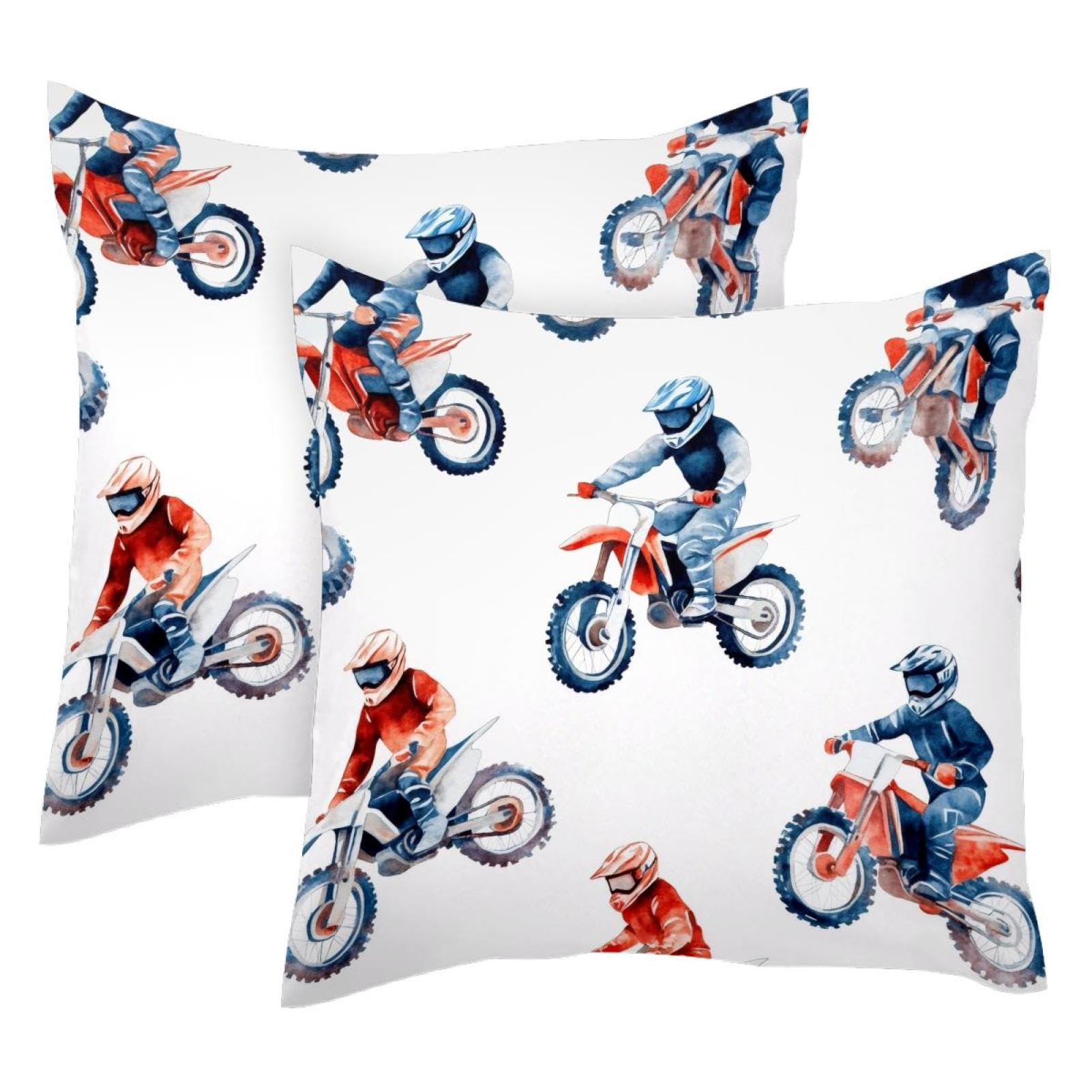 Housse de coussin en velours doux motif motocross 50x50 cm, finition premium double face