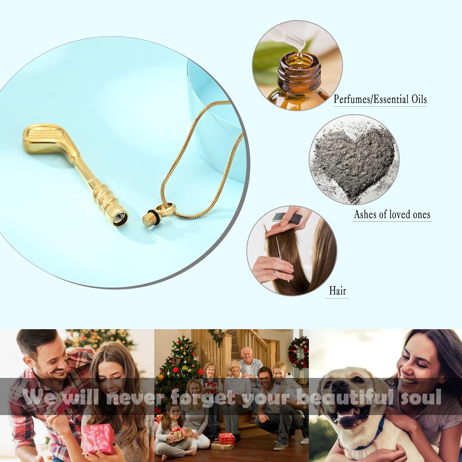 Golf Clubs Urn Necklace for Ashes Sport Cremation Jewelry Stainless Steel Memorial Necklaces Ash Holder for Human Pets Keepsake Jewelry for Loved Ones with Fill Tool - Image 4