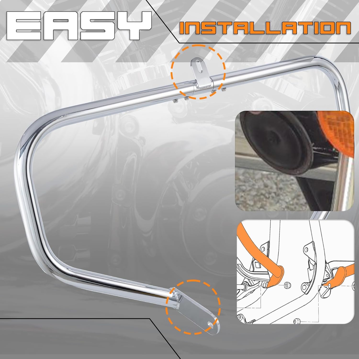 Crash Bar Classic Engine Guard Highway Bar Compatible with Kawasaki Vulcan 900 VN900 Custom Classic 2006-23 (Chrome)