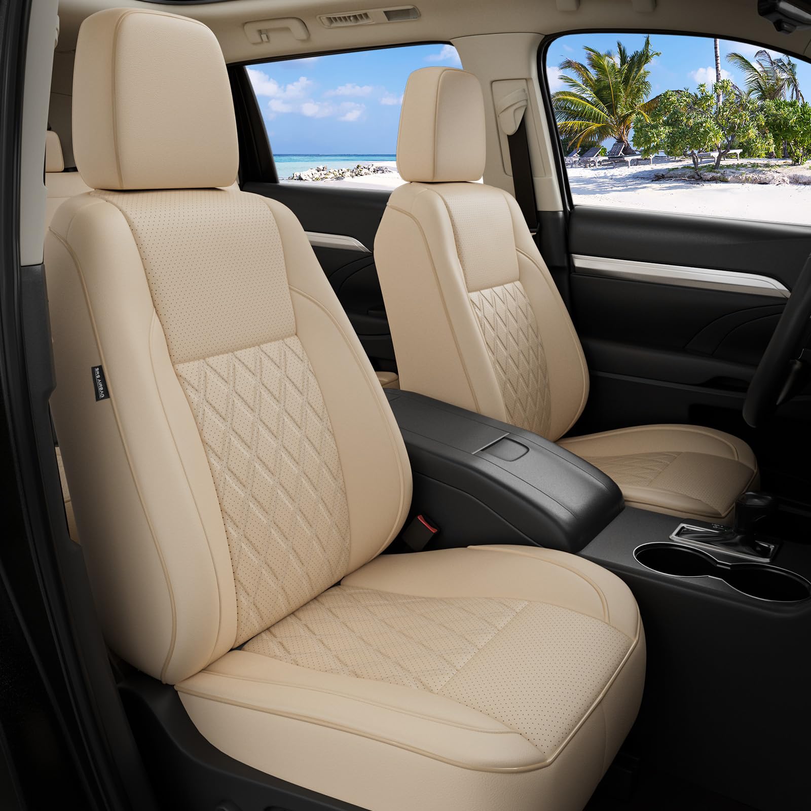 Photo 1 of ***PARTIAL SET*** FEINEPRO 1:1 Custom Fit Seat Covers for Toyota Highlander 2014-2019 7 Seaters,Luxury Waterproof Full Set Seat Cover,Faux Leather Cars Interior Covers Protection-BlackBeige