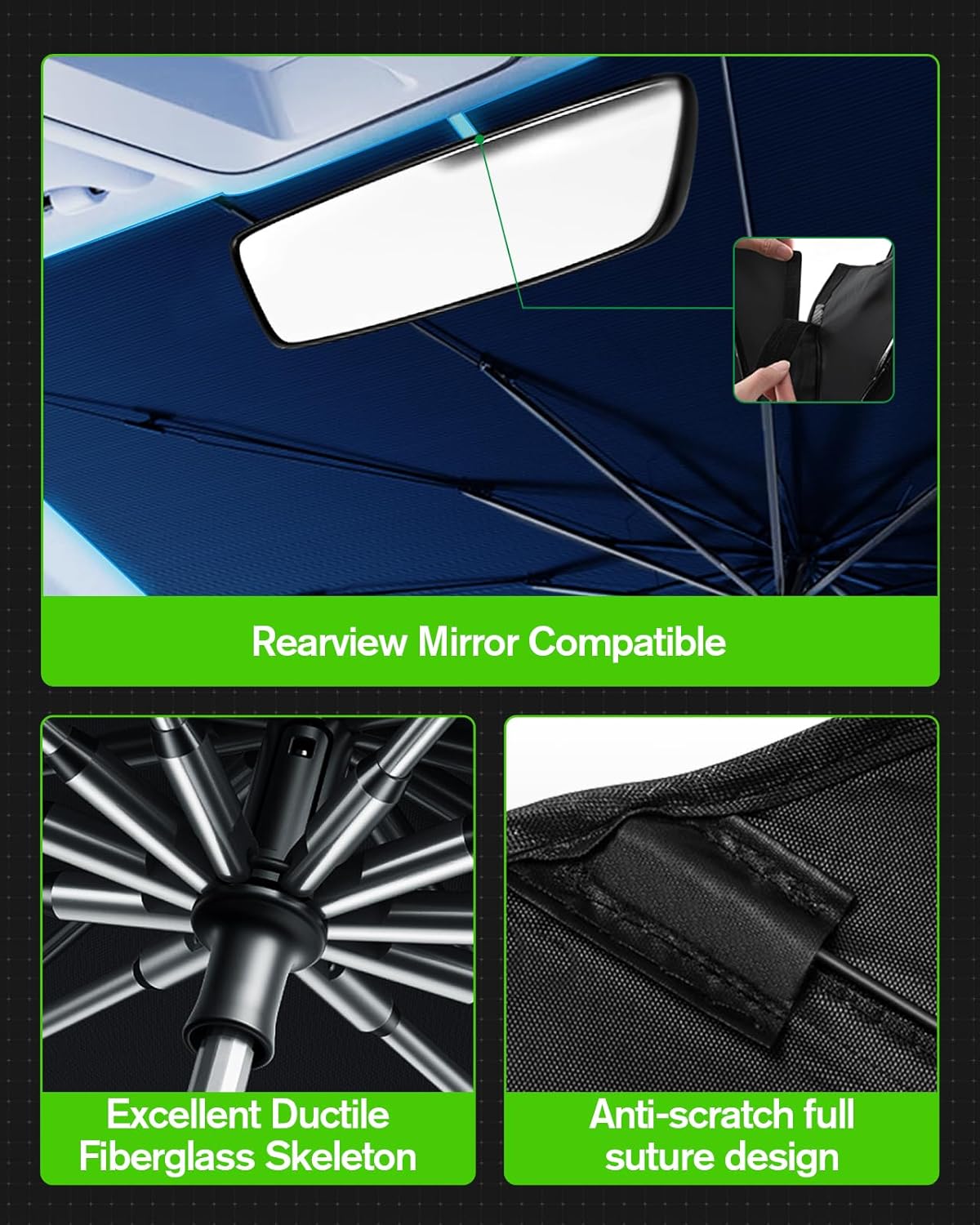 VIWIK Car Windshield Sun Shade Umbrella - Foldable Sunshade for Car Windshield, 5 Layers Nano ice-Crystal UV Block Coating, Avoid The Sun, Keep Car Cool, UV-Proof, Auto Interior Protection, 55"x32"