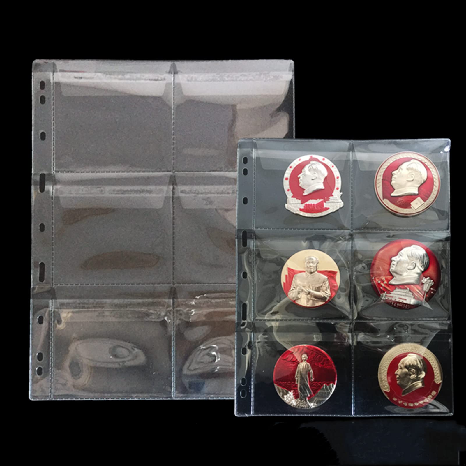 MUROAD 6-Pocket Coin Pages & Sleeves, Standard 9-Hole Coin Collecting Supplies (6 pockets x 10 sheets), Transparent, Medium - Image 2