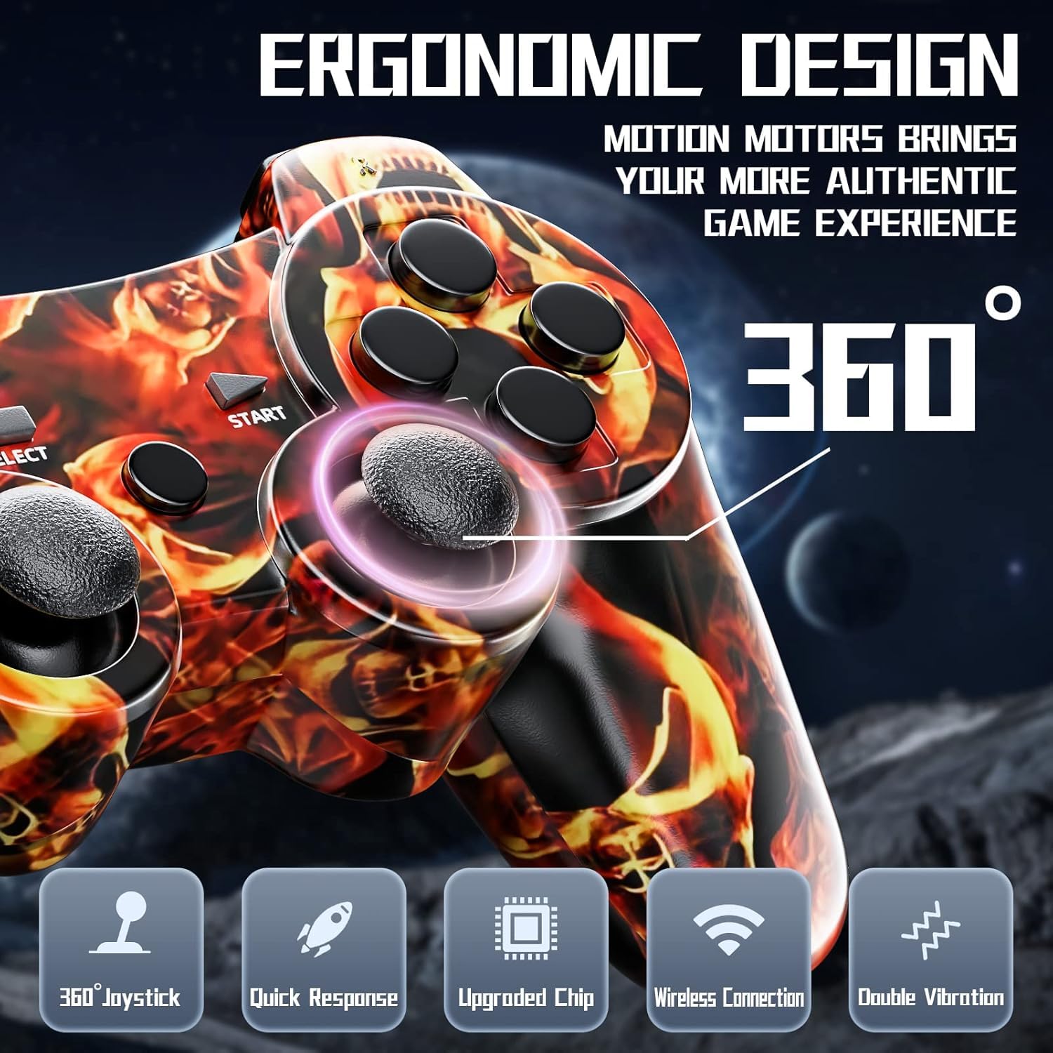 ISHAKO Controller for PS3, Wireless Controller 2 Pack for Sony PlayStation 3, Remote Control with 6-Axis High-Performance Motion Sense, Dual Vibration, 450mAh Battery with Charging Cable