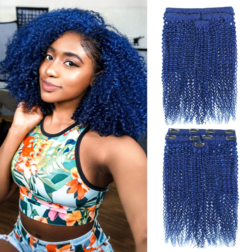 4Pcs Afro Kinky Curly Clip in Hair Extensions Real Human Hair, 12 Inch 60g Dark Brown, Lace Invisible Seamless & Thicken, 4B 4C Remy Clip Ins for Women