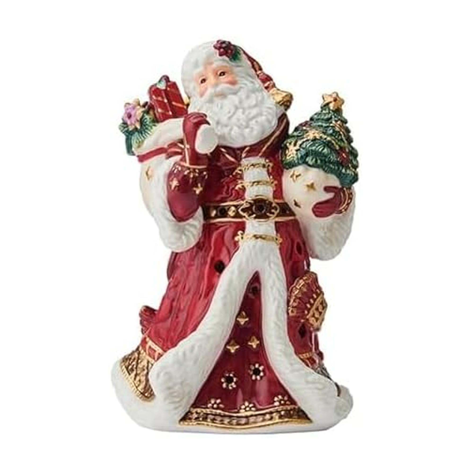 Fitz And Floyd Red Renaissance Led Santa Ceramic Figurine, Christmas Holiday Luminary Décor For Mantel And Tabletop Décor, 9 Inch