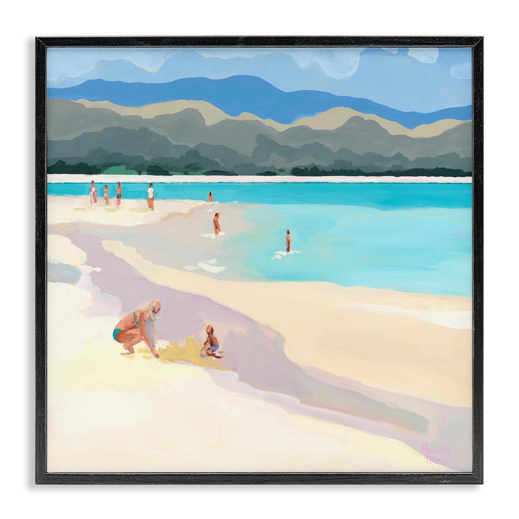 Stupell Industries Mother Child Beach Vacation Scene 'Mother & Child Beach Scene', Framed Giclee Art, Black, 24 X 24 Inches, Easy To Hang And Sturdy, Made In Usa, By Meredith Howse
