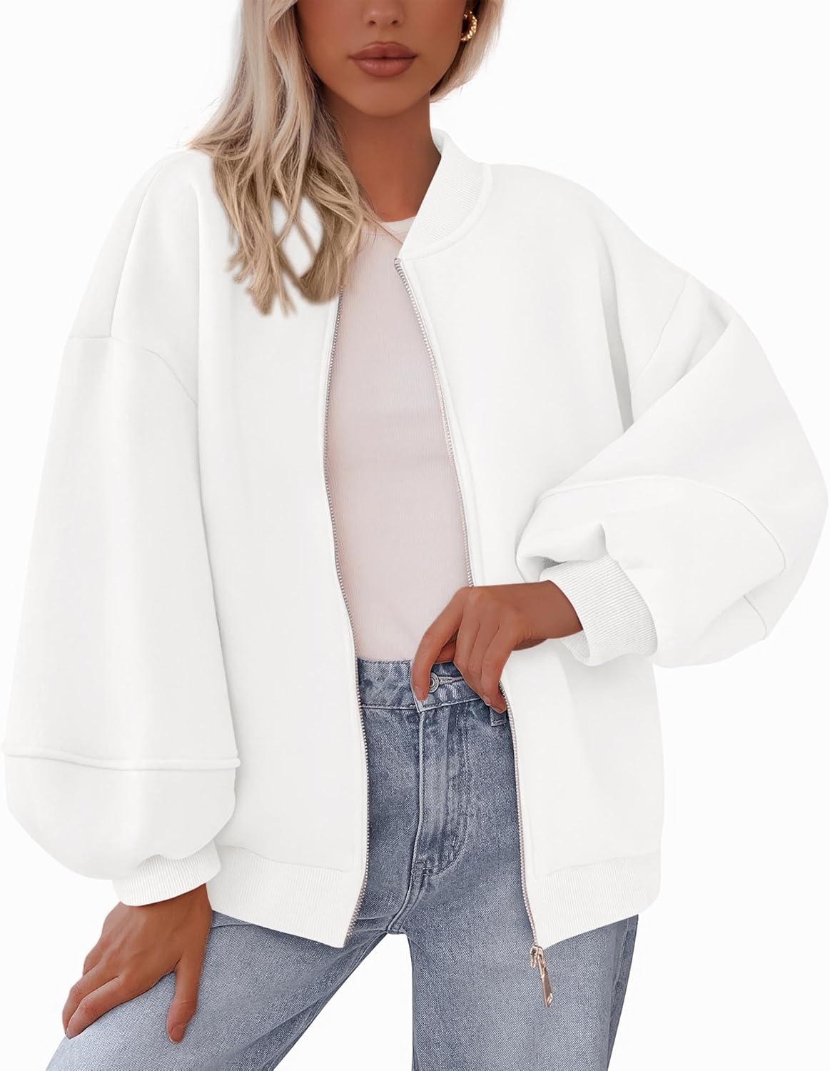 KIRUNDO Womens Fall Fashion 2025 Oversized Zip Up Sweatshirt Jackets Casual Long Sleeve Bomber Outerwear Winter Outfits