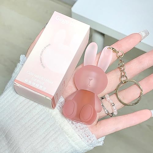 Miniatura 8 de Juego de lápices labiales líquidos de terciopelo mate de 6 colores, lindo esmalte de labios de conejo 2 en 1, llavero para brillo de labios, tinte